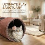 51"x 12" Collasiple Cat Play Tunnel, Cats Tubes and Tunnels, Cat Foldable Hide and Seek Tunnel Toy, Brown Suede Pet Tube Toy for Rabbits, Ferrets, Puppy, Diameter 12 Inch