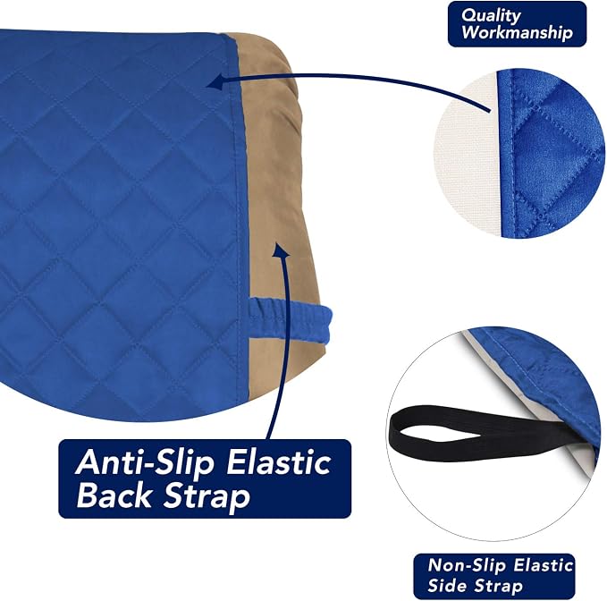 PureFit Reversible Recliner Chair Covers Couch Covers for Dogs, 19 in | Classic Blue/Ivory, Water Resistant Couch Protector, Washable Pet Couch Cover with Non Slip and Elastic Straps For Kids