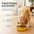 Ceramic Slow Feeder Dog Bowl,1.5 Cups Pet Slow Feeder for Small and Medium Breed,Puzzle Dog Food Dish,Anti-Gulping,Stop Bloat,Preventing Choking(Yellow)