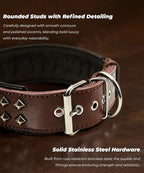 Genuine Leather Dog Collar 2.2 in Wide for Large Dogs Heavy Duty, BN-SL-M | Handcrafted,Stainless Steel Buckle and Alloy Studded,Soft Padded,Fashionable Daily Wear for Large Giant Breed,19.5-23.5 in