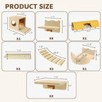 16-in-1 Cat Wall Shelves, Cat Furniture w/Tunnel & Bridge, Beige | Wall Mounted Cats Shelf Set with Plush Fabric, Cat Climbing Wall Systems for 16 Inch Drywall, with Scratching Posts, Condos