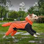 Full-Body Dog Raincoat with Detachable Hood, Waterproof Reflective Dog Rain Jacket with Tail Cover, Adjustable Fit and Leash Portal for Rainy Walks, Orange, Medium