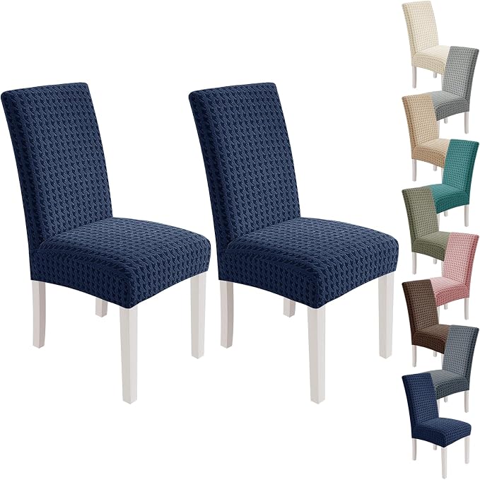 MAXIJIN Dining Chair Covers Set of 2, Stretch Kitchen Chair Covers for Dining Chairs, Removable Washable Parson Seat Slipcover for Home, Restaurant, Hotel, Banquet (Navy Blue)