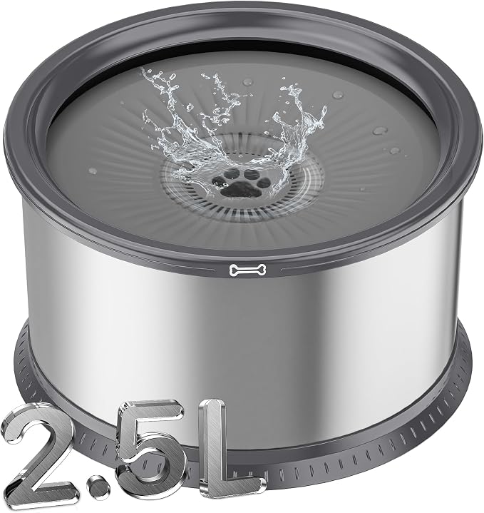 2.5L/0.6Gal Dog Water Bowl, No Spill Stainless Steel Slow Water Bowl for Medium Large Dogs, Large Capacity Splash Proof Dog Slow Water Feeder with Anti-Slip Mat for Mess Drinkers
