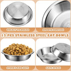 12Pcs Stainless Steel Cat Food Bowls, 5.5 Inch Shallow Cat Bowls | Replacement Whisker Fatigue Relief Cat Bowl, Cat Food Dish Bulk for Elevated Stand, Dishwasher Safe for Small Dogs and Cats