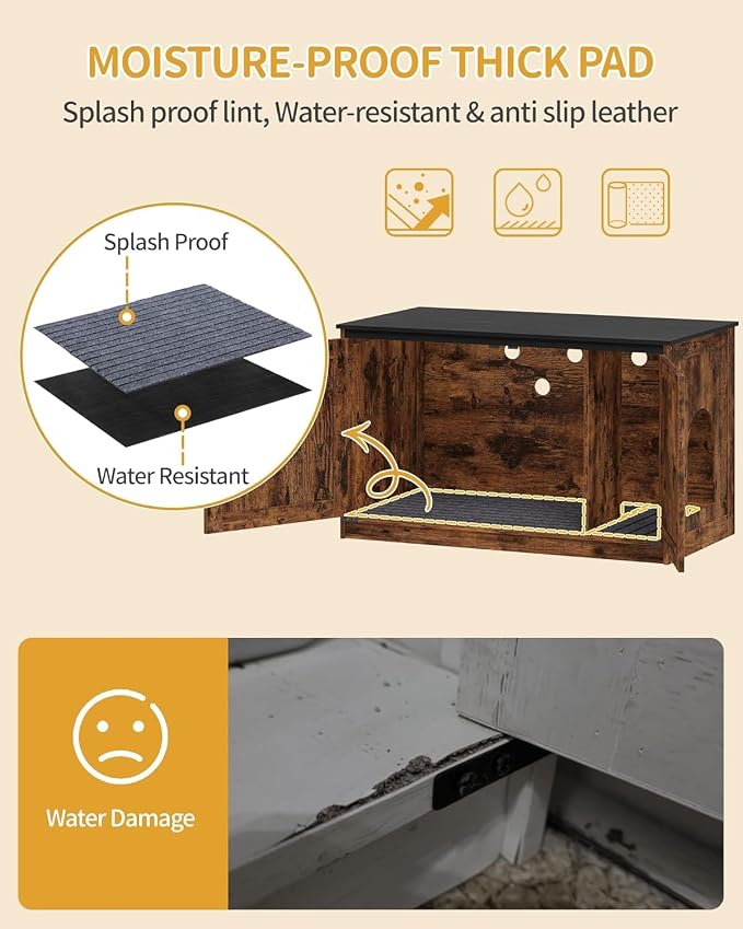 Hzuaneri Cat Litter Box Enclosure, Hidden Litter Box Furniture with Divider | Wooden Cat Cabinet with Removable Dividers, Reversible Entrance Left or Right Side, Cat Washroom, Rustic Brown Black CB84701X