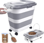 25-28Lbs Dog Food Storage Container Airtight,Collapsible Pet Food Storage | Dog Food Container with Handle,Wheels,Double Airtight Seal Fresh,Save Space,Pest/Mouse-proof,Small Cat Food Container,Scoop