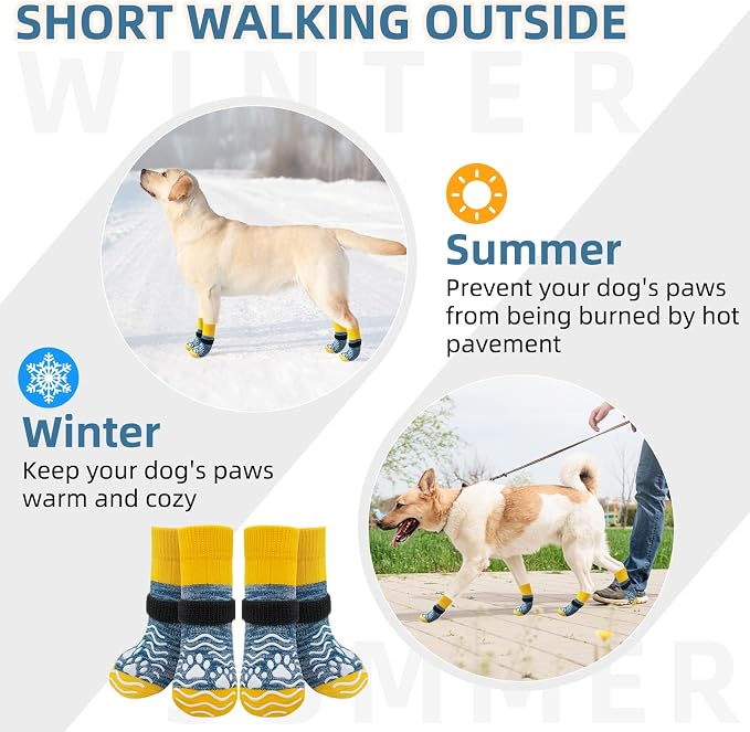 PUPTECK Anti Slip Dog Socks, Shoes with Grippers to Prevent Licking Hardwood Floors Traction, Rubber Boots & Paw Protectors for Small Medium Large Dogs Cold/Hot Pavement, Senior Dogs Booties Blue