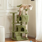 Sweetcrispy 54-inch Indoor Cat Tree Tower with Scratching Posts, Green | Multi-Level Indoor Cat Tree Condo with Climbing Ladder, Plush Toy, Play House for Kitten