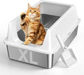 XL Stainless Steel Litter Box with High Sides for Large Cats | Extra Large Tall Wall Open Top Deep Metal Pan, Anti-Leak Non-Stick Odor Control