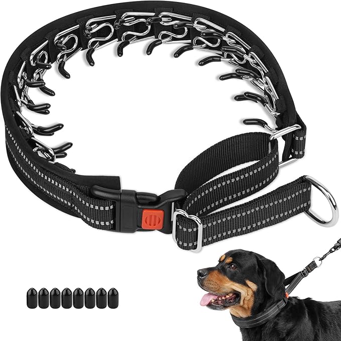 Crazy Felix No Pull Martingale Collar for Large Medium Small Dogs to Train | Walking Collar with Buckle Anti Pull, Fit Pitbull German Shepherd Doberman, Reflective (Black, L-Neck 17-19.25", 1.5" Wide)