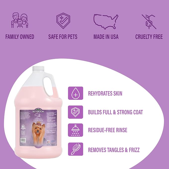 Bio-Groom Super Whitening Dog Shampoo, Cruelty-Free, 1 Gallon Each, Pack of 2 | Silk Creme Rinse Conditioner, Dog & Pet Bathing Supplies, Hair Detangler, Puppy Wash, Grooming Supplies