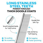 The Doodle Brush Dog Grooming Kit Slicker Brush, Dog Comb Set, Detangler | Extra Long Pins Brushes, Removes Mats, Curly Coats, Stainless Steel Combs, Ergonomic Handle, Gentle Care, Dematting Tools