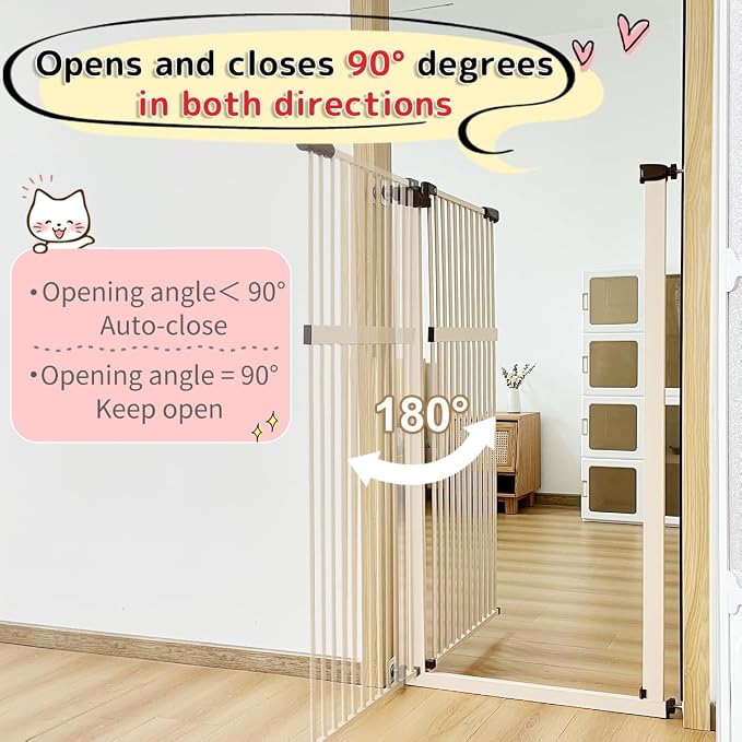Lumizone 55.12" Extra Tall Pet Gate for Cat Dog 30.12"-59.24" Wide Cream | Extra Tall Cat Gate for Doorway Hallway Stairs Pressure Mounted 1.37" Gap No Drilling Auto-Close Dual-Lock