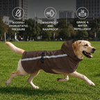 Stretch Fabric Dog Raincoat with Hood, Reflective Rain Poncho for Medium Large Dogs, Adjustable Waterproof Dog Rain Jacket with Leash Opening for Walking & Camping, Brown, Medium