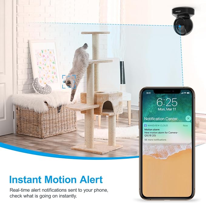 wansview 2K Indoor/Pet Cameras for Home Security, 2.4G WiFi Only, Q5 3MP B | Home Indoor Camera for Baby/Pet/Nanny, Motion Detection, 2 Way Audio Night Vision, Works with Alexa, with TF Card and Cloud