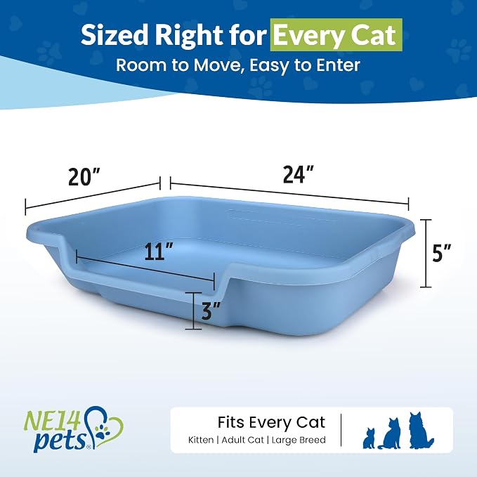 KittyGoHere Senior Cat Litter Box Made in USA 2 Pack, Large Little Boy Blue | Open Top Low Entrance Kitty Litter Box, Lightweight Low Entry Large Litter pan, Durable Design for Easy Cleaning