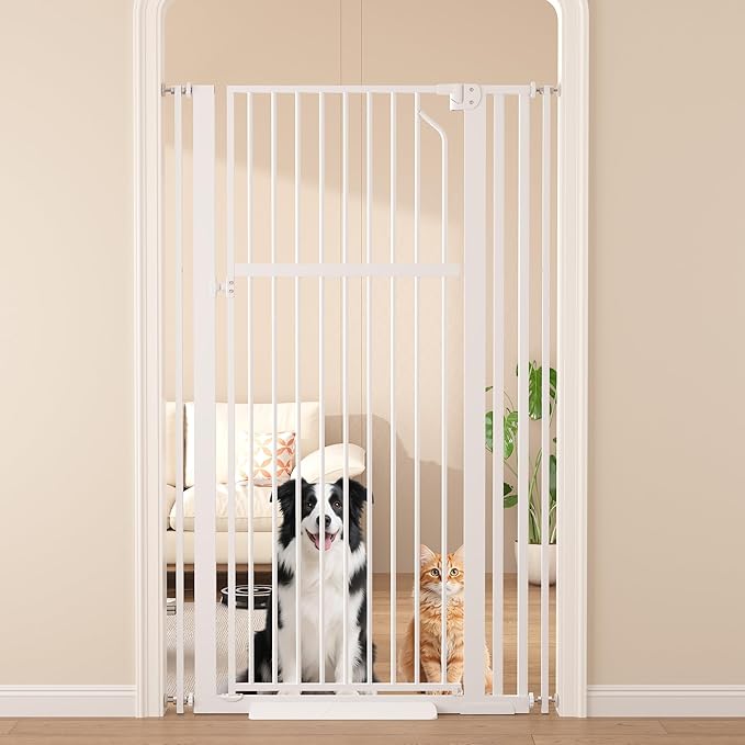 Extra Tall Cat Gate, 55.1" Heavy Duty Pet Gate for Large Cats & Dogs, Adjustable 29.9-37.4" Wide, Auto Close, No Drilling Pressure Mount, Easy Walk Through for Doorways Hallways Kitchen, White