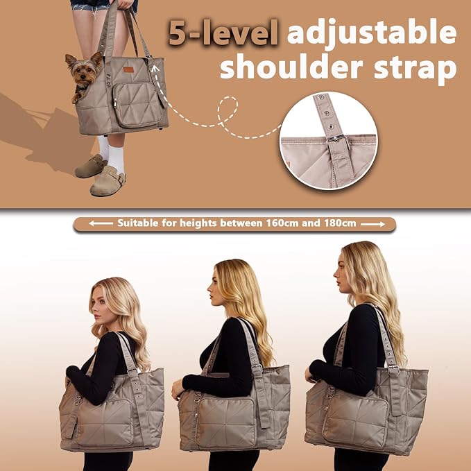 Dog Purse Carrier for Small Dogs, Dog Tote Bag Carrier, Puppy Purse, Camel | Hard Bottom Support, Safety Tether, Multiple Pockets, Luggage Strap, Fits Pets Up to 10 lbs, For Travel Shopping Daily Outing