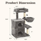 Fansafurn Cat Tree Tower for Indoor Cats, 36-inch Adult Cat Tree House for Large Adult Cats with Steps, Scratching Post, 2 Cat Condo, Dangling Toys, Light Grey