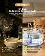 WEPIOU 95oz/2.8L Glass Cat Water Fountain, Multi-Stage Filter, Ultra-Quiet | Automatic Glass Pet Water Fountain, Scientific Gold Capacity for 1-2 Cats, Borosilicate Glass Waterer to Reduce Feline Acne