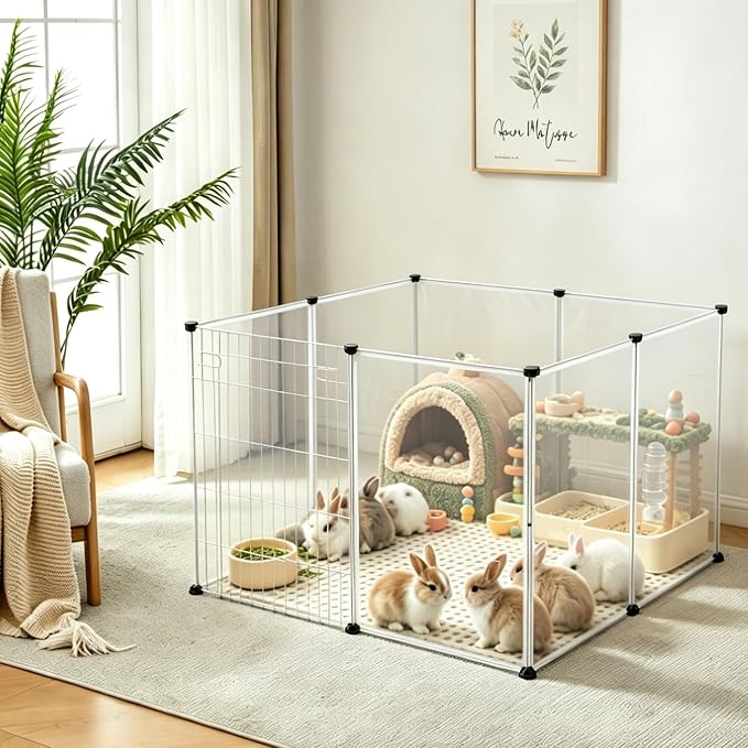 BRIAN & DANY Dog Playpen Portable for Small Animals, Dog Play Pen Indoor, Transparent Pet Playpen for Puppies, Cats, 40" L x 40" W x 28" H | Dog Play Pen Indoor, Transparent Pet Playpen for Puppies, Cats, 40" L x 40" W x 28" H