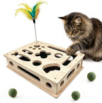 Cat Scratch Puzzle Enrichment Box | Wood Construction Cat Nail File Enrichment Box with Sandpaper Inside,Cat Nail File Box with Three Interactive Play Ball Toys