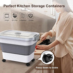 Rice Storage Container, Collapsible Airtight Food Storage Containers 20-30lbs with Clear Lid and Wheels, Rice Dispenser with Scoop for Flour Cereal Pasta Grain, Cat Pet Bird Dog Food Storage Container
