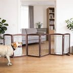 Dog Fence Indoor,Dog Gate Indoor for Doorway pet gate -6-Panel Freestanding, Hallways, House or Stairs -120x32-Inch Retractable Foldable Expandable Wood Pet by SFJC (Brown) ﻿