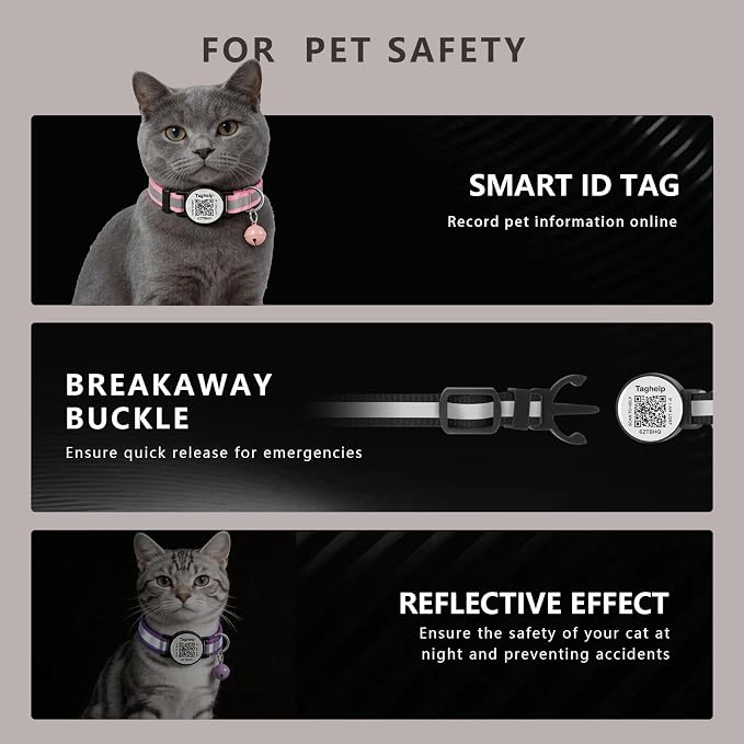 2 Pack Breakaway Cat Collar with QR Code & Bell, Reflective Safety Collar with Never-Lost Digital ID Tag, Adjustable 7.5-12.5 Inch for Indoor Outdoor Cats (Purple & Pink)