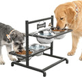 ADENGL Elevated Dog Bowl Stand with 4 Stainless Steel Bowls (1700ml/58oz) – 9 Height Adjustable Raised Pet Feeder from 4.9" to 14.5" for Large Dogs & Multi-Pet Homes, with Bone Name Tag