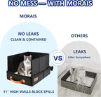MORAIS Portable Travel Litter Box for Cats, 17.7"×13.5"×11" Collapsible Cat Litter Box with Lid, Leak-Proof Cat Litter Pan for Car Hotel Airplane, Waterproof & Easy to Carry- Black