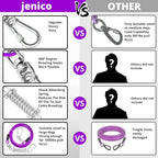 jenico Dog Tie Out Cable, 10/15/20/30/40/50/70/100/150FT Runner Cable with Swivel Hook and Shock Spring, Dog Leash Run Tether for Yard Outdoor and Camping,for Small to Medium Pets Up to 500 LBS