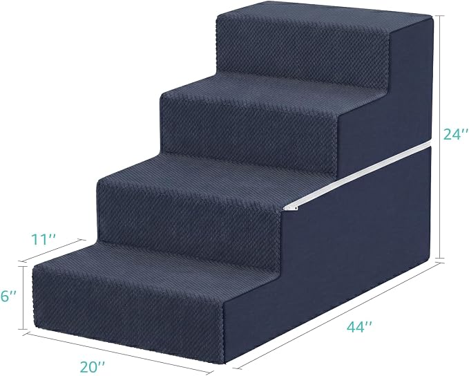 YENING Large Dog Stairs for High Beds - 24 Inches Tall Extra Wide Pet Steps for Large Dogs to Get on Bed 4 Deep Step for Couch Navy Blue