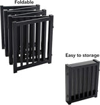 LZRS Wooden Free Standing Dog Gate 120" W x 24" H, Foldable Solid Hardwood Pet Safety Fence for House Doorways, Stairs, Hallways, Step-Over Pet Barrier, No Drill Easy Setup, Black
