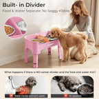 URPOWER Mess Proof Elevated Dog Bowls for Small Dogs with Splash Guard | 4 Height Adjustable Raised Stand with 2 Stainless Steel Food Bowls & Licking Plate for Small, Medium & Large Dogs