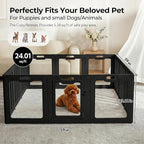 Soulbond Clear Acrylic Dog Playpen Indoor (24 Inch, Black, 12 Panels) | Non-Slip,Tool-Free Assembly, External Door Lock Play Pen for Puppies and Small Dogs