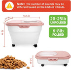 Airtight Pet Food Container, Collapsible Dog Food Storage Container 17-20 lb with Castors, Plastic Dog Food Bin with Pet Food Scoop & Measuring Cup for Dry Food Storage(red)