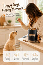 Miamolo Dog Treat Container Jar, Ceramic Airtight Dog Food Storage Container with Lid and Handle, Dog Treats Cookie Snack Jar Canister for Kitchen Counter, Gift for Dog Owners, Bone Glinting Black