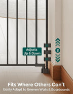 Babelio 35.5-55" Removable Baby Gate for Stairs No Bottom Bar, 30" H, Black | Hardware Mounted (Drill Needed)| Wide Walk-Thru| Auto-Close Safety Dog/Pet Gate for Stairs & Doorways