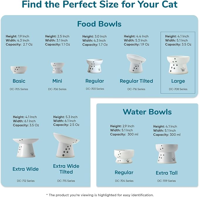 Necoichi Ceramic Raised Cat Food Bowl, Whisker-Friendly (Fuji, Large Flat)