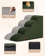 Aodisman Dog Steps for Bed or Couch,4 Step Pet Stairs for Small Dogs & Cat | Curved dog ramp help small dogs, senior cats and puppies get on and off couches and beds, non-slip bottom, 17.4" H,Green