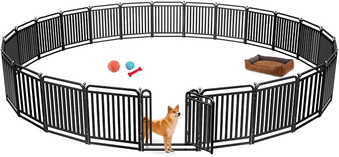 Puppy Playpen Dog Playpens Fence Outdoor Thickened Metal Tube, Low Threshold Dog Play Pen Indoors, 32" Height 24 Panels for Small/Medium/Large Dogs (Black)
