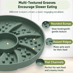Slow Feeder Dog Bowl Silicone Suction Cup Anti Spill Dogs Cats Green | strong suction base prevents sliding, extends mealtime, reduces anxiety, textured surface, dishwasher safe