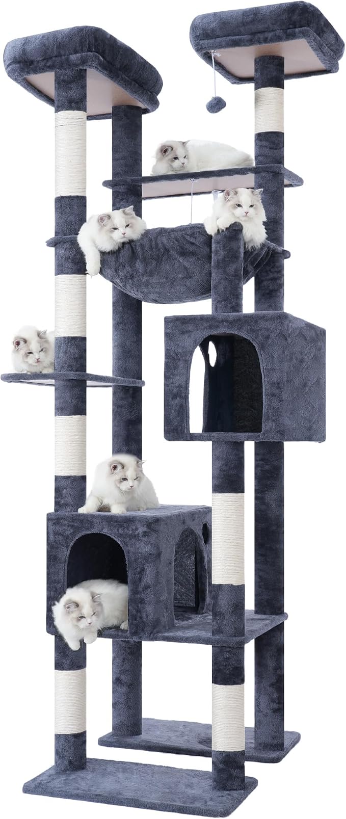 Hey-brother Cat Tree Tower with Multi-Level Duty Scratching Posts, 0MPJ039G | 80.7 Inches XL Cat Furniture with Large Platforms, Cozy Condos, Big Hammock, Toy Balls for Indoor Adult Cats, Smoky Gray