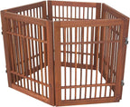 Urnporium Freestanding Wooden Dog Gate Foldable Indoor Pet Gate No Drill Expandable Barrier for Doorways Stairs Hallways Portable Wood Fence for Small Dogs & Puppies (Brown Pet Gate, 5 Panel 24" Tall)