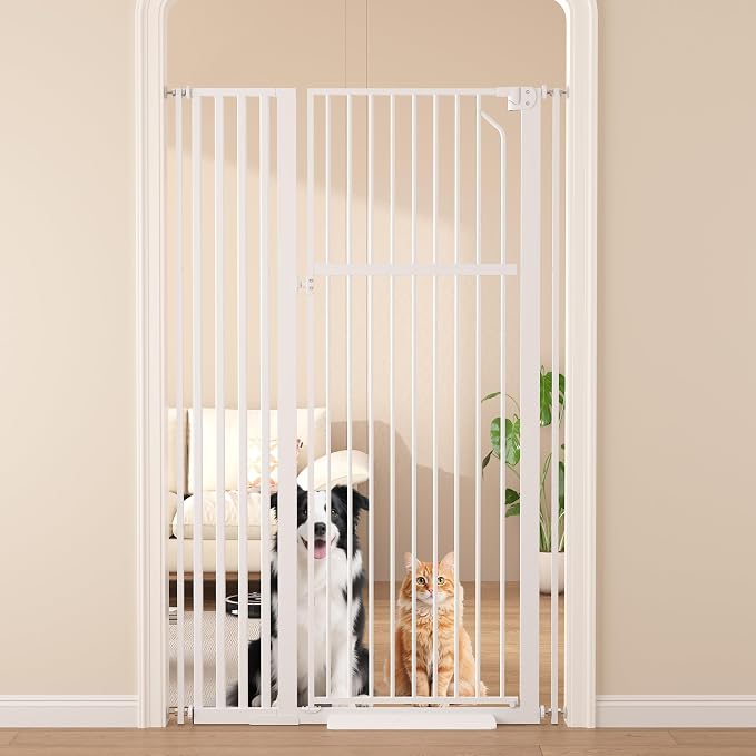 Extra Tall Cat Gate, 55.1" Heavy Duty Pet Gate for Large Cats & Dogs, Adjustable 29.9-41.3" Wide, Auto Close, No Drilling Pressure Mount, Easy Walk Through for Doorways Hallways Kitchen, White