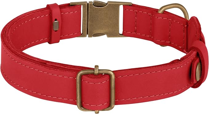 AirTag Dog Collar - Genuine Leather Dog Collar with Apple AirTag Holder and Metal Buckle - Smart GPS Tracking Pet Collars (Red, XL, 20"-25" Neck Fit)