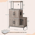 HOOBRO Cat Litter Box Enclosure Furniture, 2 in 1 Hidden Litter Box Furniture with Shelf, Double Litter Box Cabinet with 2 Dangling Plush Balls and 1 Toy Ball, Greige and Black BG78MW01