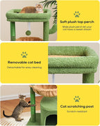 SYANDLVY Cactus Cat Tree for Indoor Cats, Green Activity Tower for Kittens | Modern Cat Furniture with Scratching Post, Basket & Hanging Ball for Play Rest